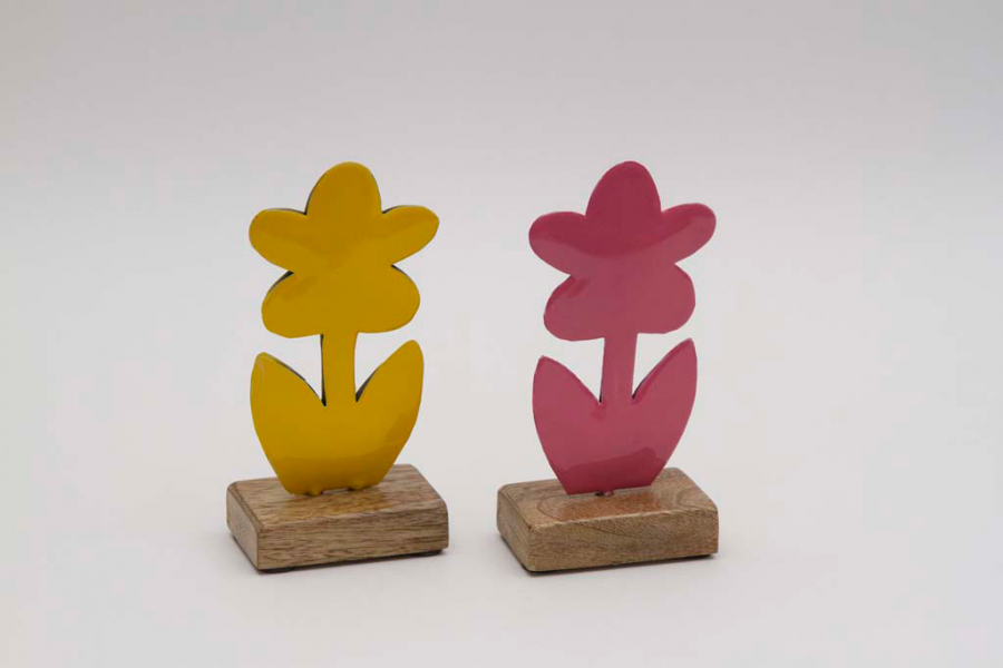 Bunte Deko Holzblumen auf Holzsockel als Frühlingsdeko kaufen