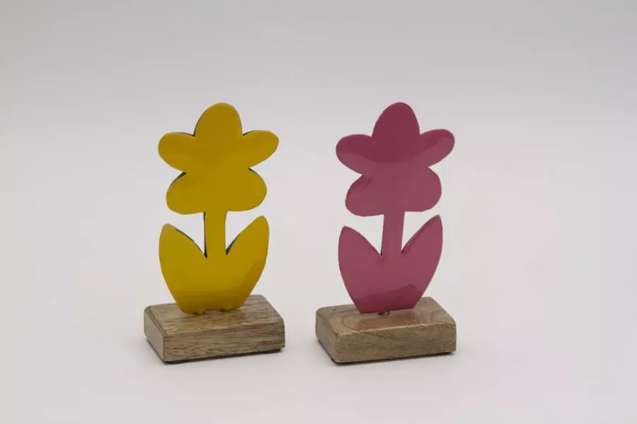 Preview: Bunte Deko Holzblumen auf Holzsockel als Frühlingsdeko kaufen
