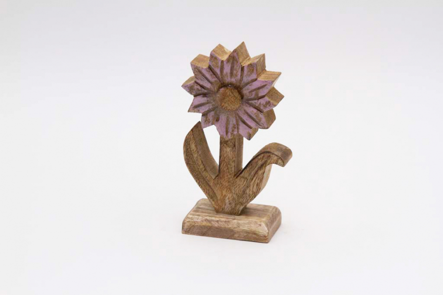 Preview: Mangoholz Dekofigur Blume für stilvolle Wohnräume jetzt bestellen