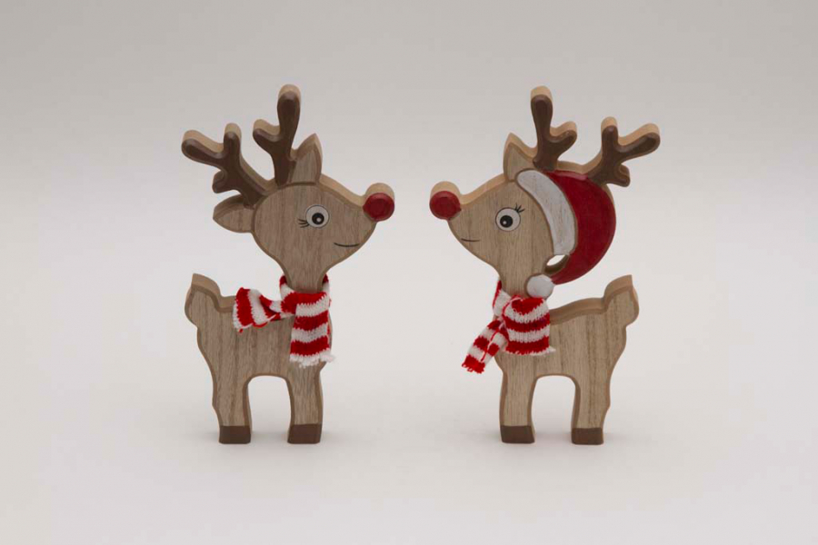 Holz Rentier Figur mit Schal und roter Nase als Weihnachtsdeko jetzt kaufen