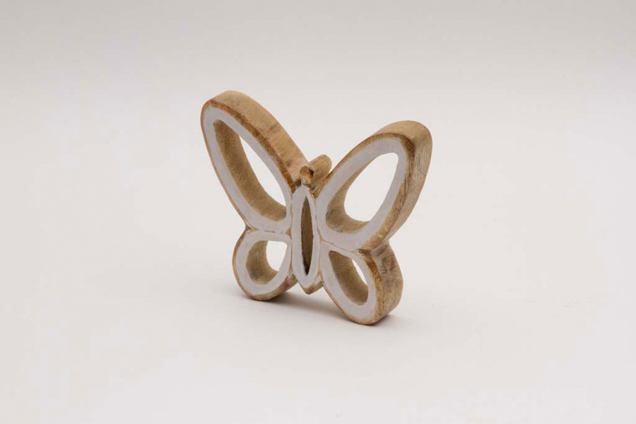 Preview: Dekorativer Schmetterling aus Holz in Weiß als Geschenkidee – jetzt bestellen