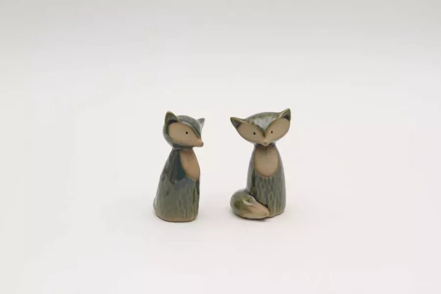 Preview: Grünes Fuchs Figuren Set aus Steingut als Geschenkidee – jetzt bestellen