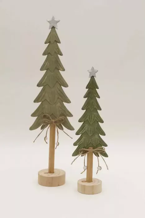 Preview: Holz Weihnachtsbaum 2er Set in Grün mit Sternspitze – jetzt festliche Deko kaufen