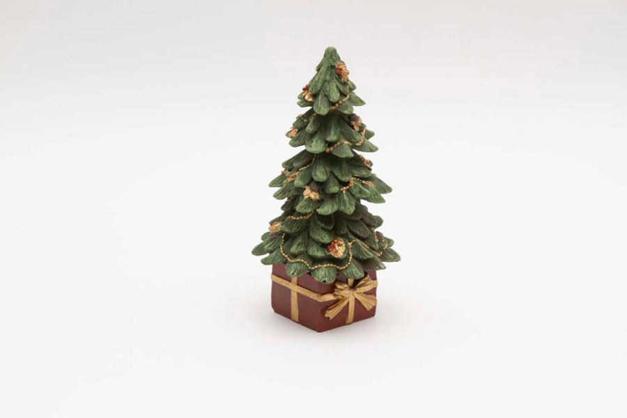 Preview: Weihnachtsbaum Figur aus Polyresin mit goldenen Details – stilvolle Deko kaufen
