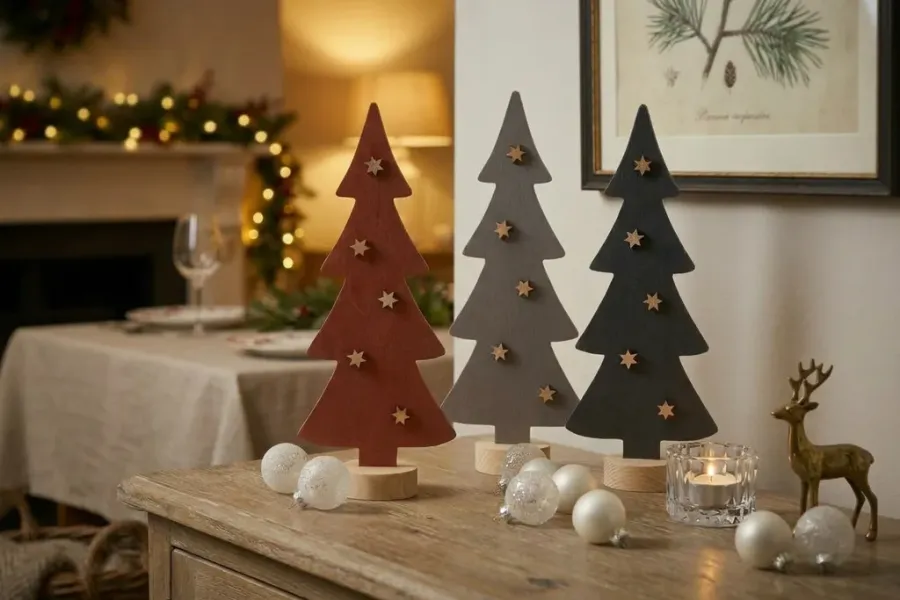 Holz Tannenbäume mit Sternen als Weihnachtsdekoration