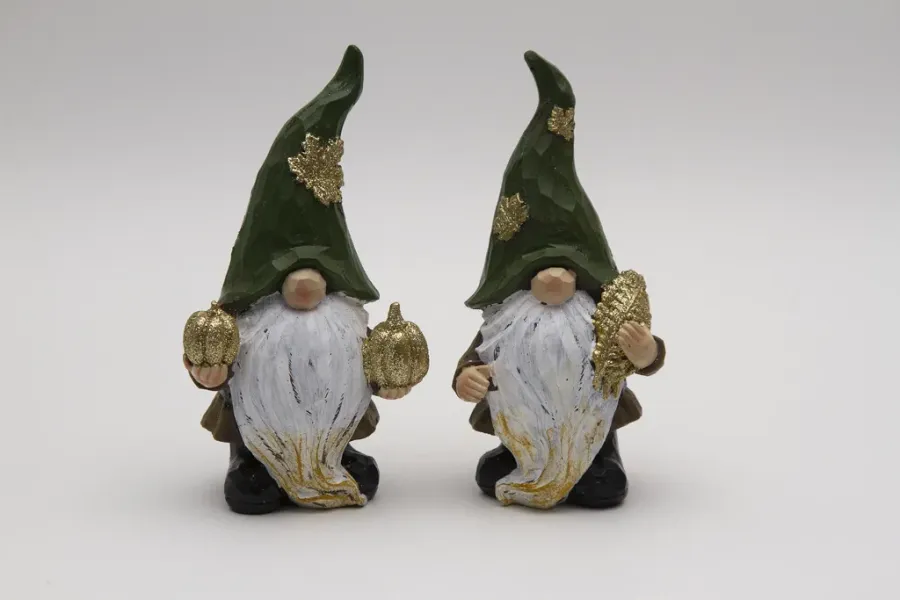Preview: 2er-Set Wichtelfiguren aus Polyresin mit Kürbissen und Blatt