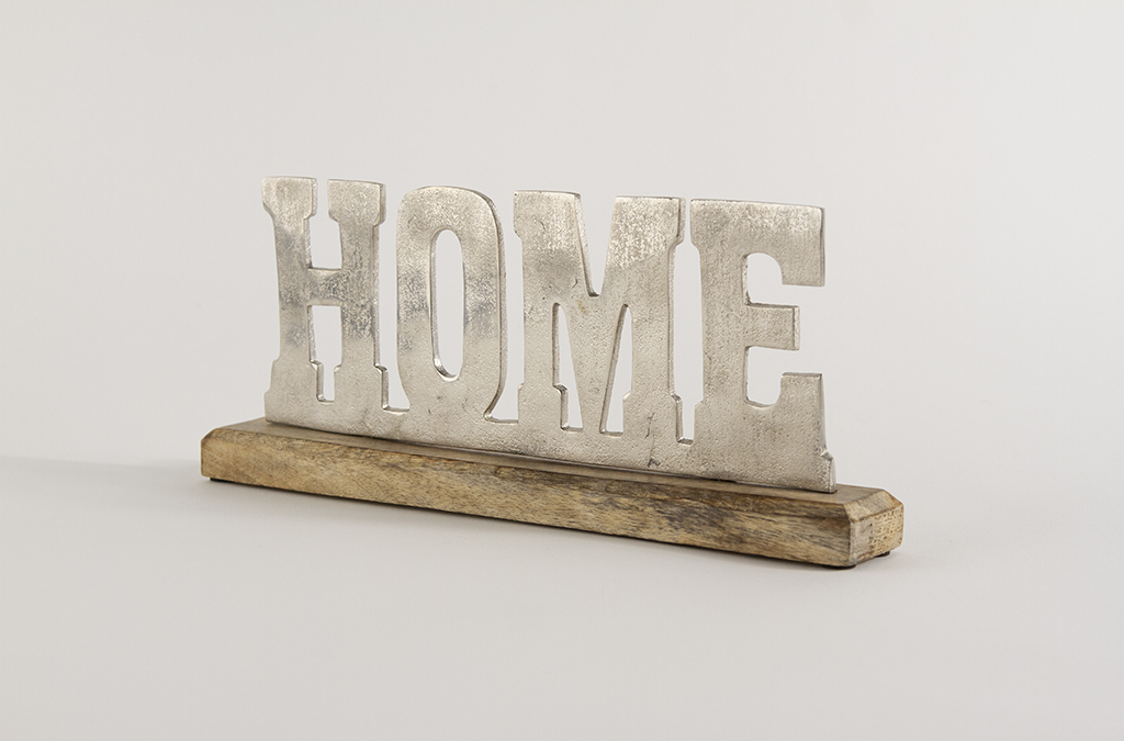 Home Holz aus Schriftzug Metall und