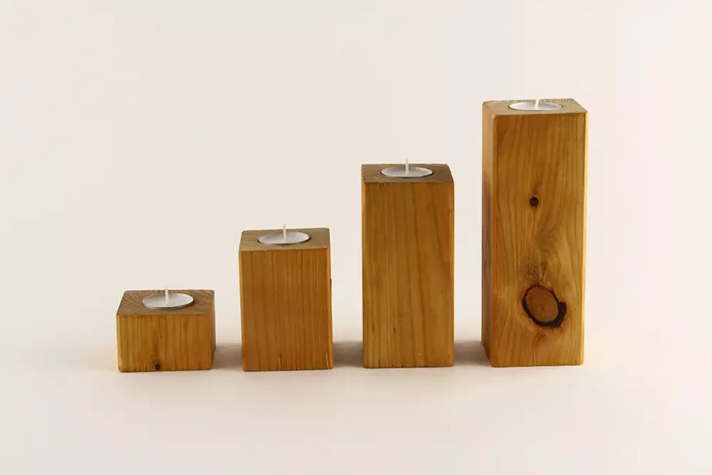 Teelichthalter 4er Set aus Douglasie-Holz – rustikale Deko