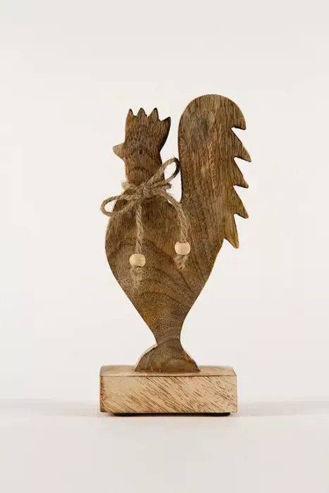 Hahn aus Mangoholz 22 cm – handgefertigte Holzfigur als rustikale Deko – jetzt online kaufen!