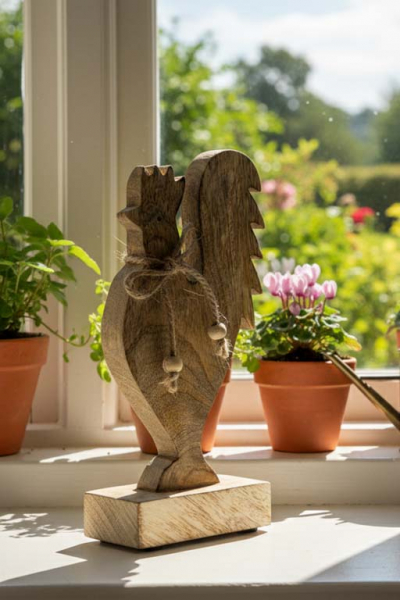 Dekorativer Holz‑Hahn 22 cm aus Mango mit natürlichem Charme – im Onlineshop entdecken & bestellen!