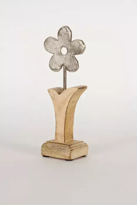 Frühlingshafte Deko‑Blume Metall auf Mangoholz 22 cm – Wohnraum verschönern & jetzt bestellen!