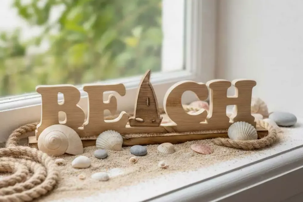 Holzschriftzug BEACH – martitimer Aufsteller im Küstenstil