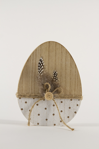 Ei aus Holz mit Federn 19 cm
