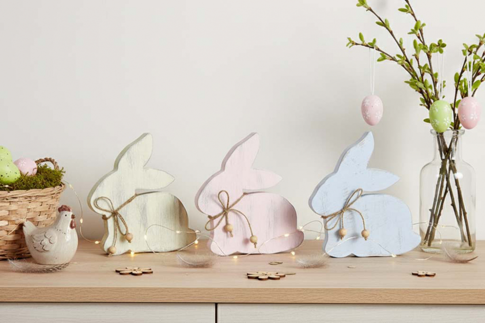 Aufsteller Osterhase aus Holz 15 cm  Shabby Chic rose