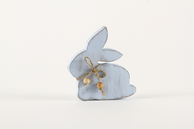 Osterhase aus Holz 11 cm Shabby Chic blau