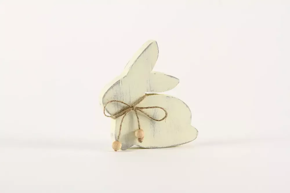 Osterhase aus Holz 11 cm Shabby Chic gelb