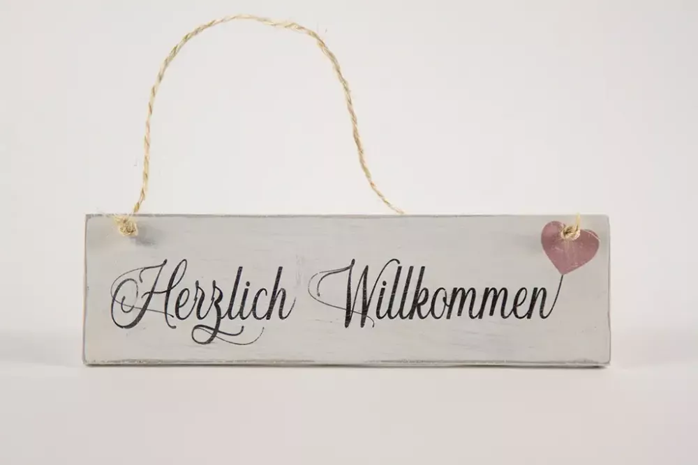 Deko-Schild aus Holz Herzlich Willkommen