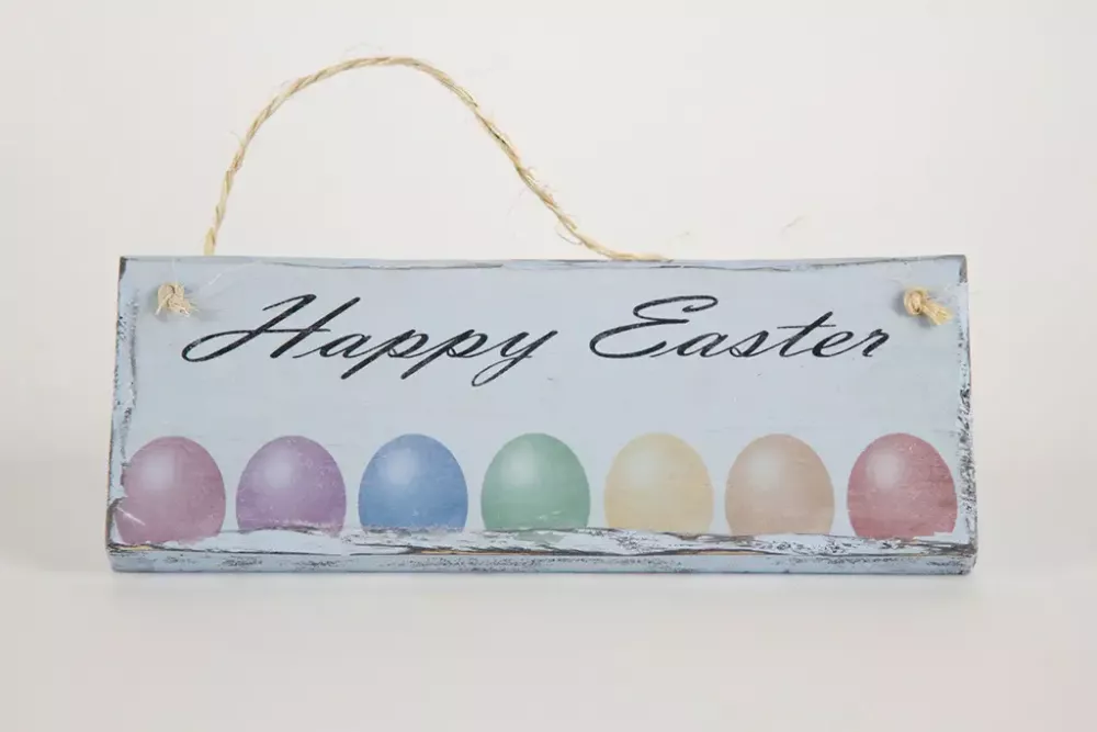 Holzschild „Happy Easter“ – handgefertigte Osterdeko im Vintage-Stil für Wohn- und Eingangsbereich