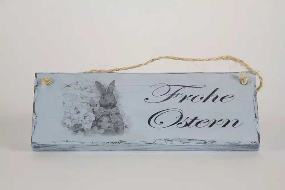 Deko-Schild „Frohe Ostern“ aus Holz – rustikale Vintage Osterdekoration für Tür und Fenster