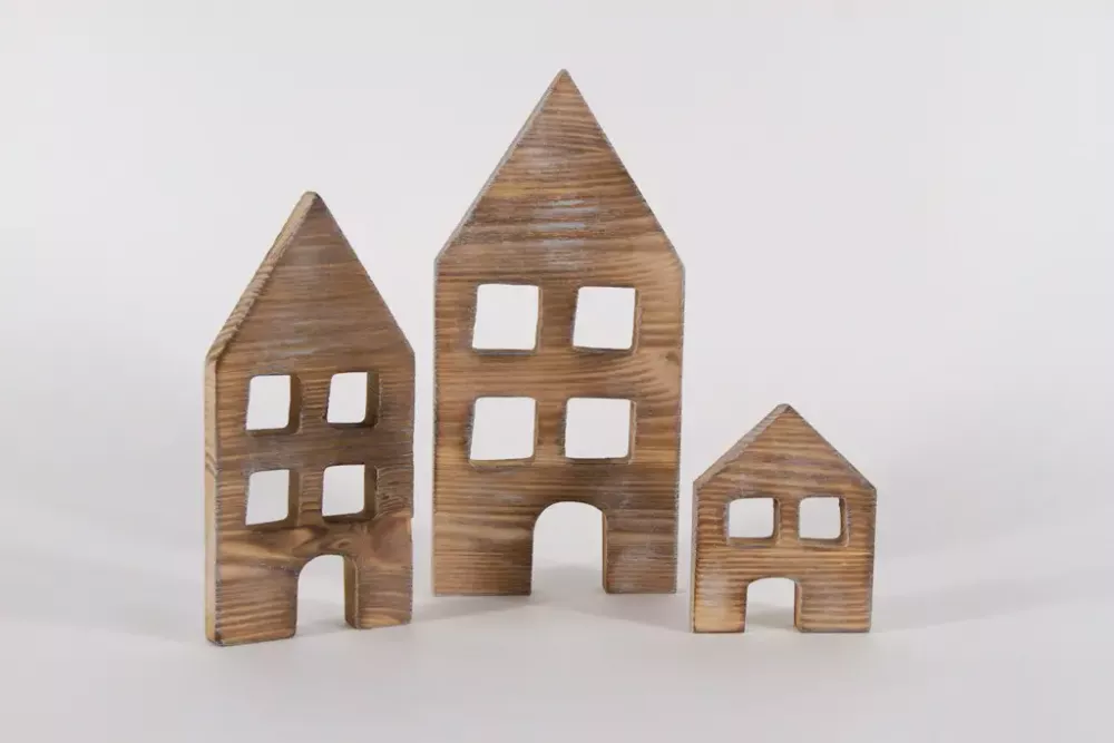 Rustikale Holzhaus-Deko im 3er Set – Nachhaltige Dekoration für dein Heim