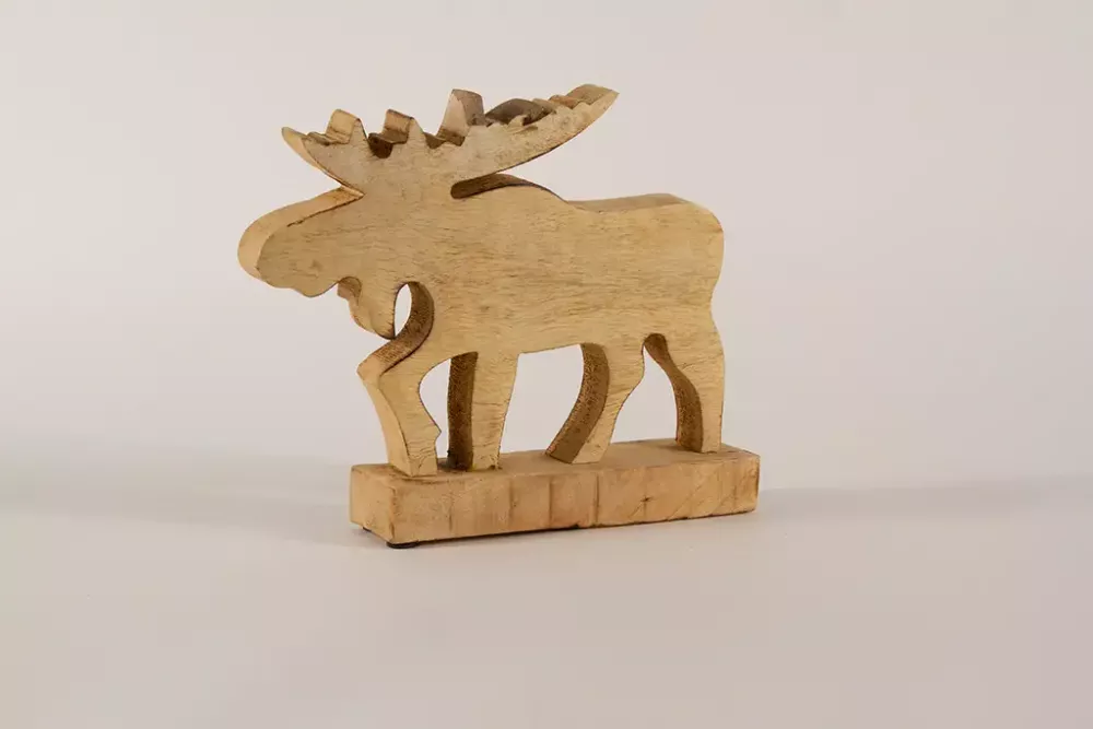Rustikaler Holz-Elch aus Mangoholz – stilvolle Weihnachtsdeko
