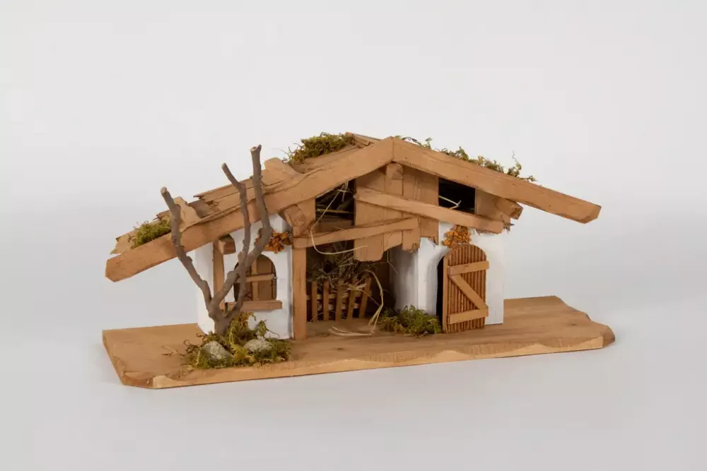 Weihnachtskrippenhaus aus Kiefernholz – natürliche Deko unter Baum oder im Flur, gleich sichern