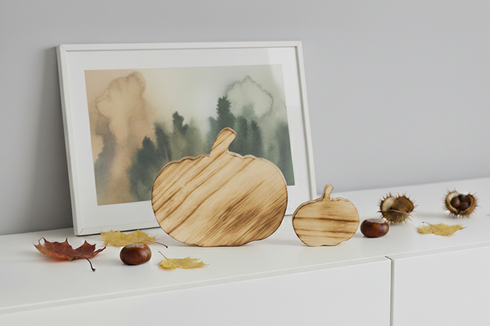 Rustikaler Holz-Kürbis geflammt – charmante Herbst- und Winterdekoration; gleich kaufen