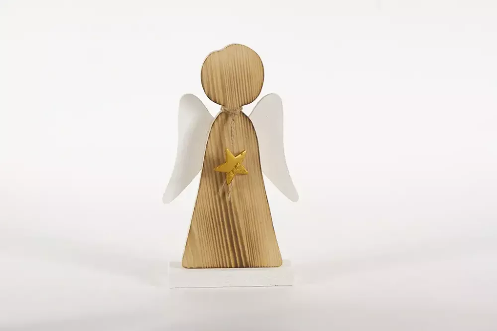 Engel aFestlicher Holzengel 26 cm – liebevolle Dekofigur für stimmungsvolle Wohnatmosphäreus Holz mit Fluegeln weiss 26cm