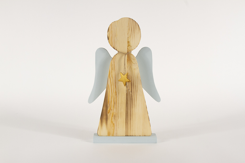 Engel aus Holz mit Fluegeln blau 35cm