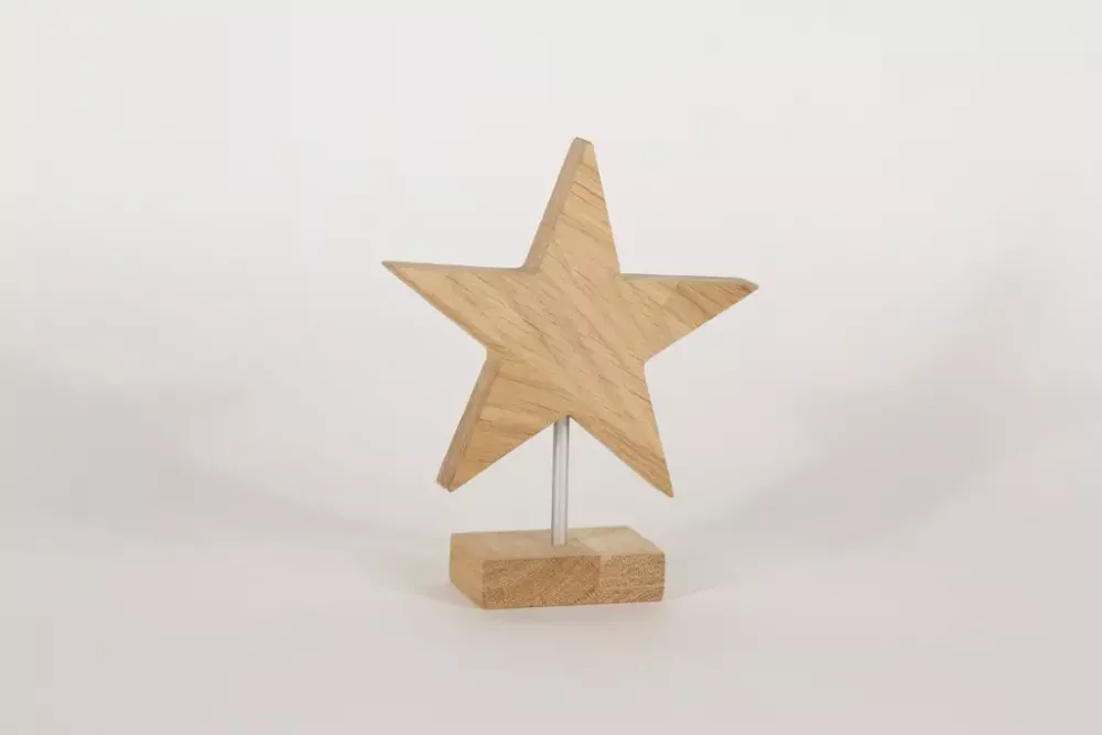 Eleganter Holzstern auf Metallstab – 17 cm, ideal für festliche Tischdekoration