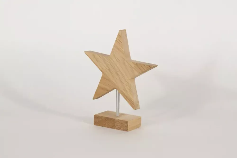 Dekorativer Stern aus Eichenholz auf Metallstab – 17 cm für natürliche Weihnachtsstimmung
