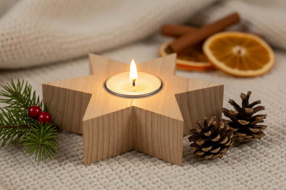 Teelichthalter Stern aus Buchenholz – natürliche Weihnachtsdeko