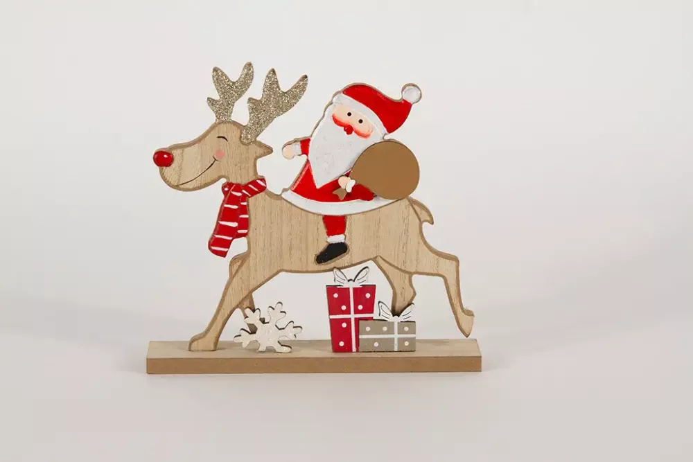 Nikolaus auf Rentier aus Holz – festliche Weihnachtsdekoration