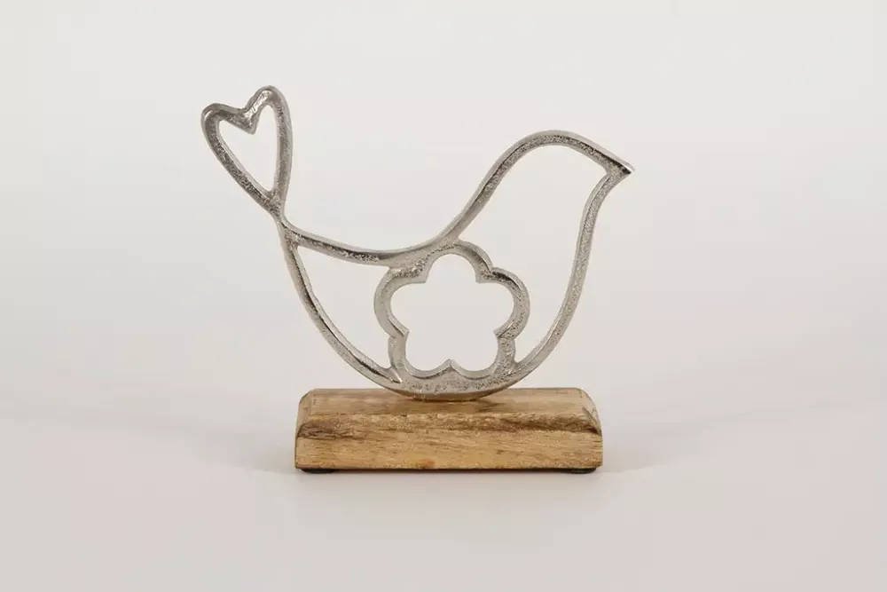 Vogel aus Metall auf Holzsockel ca. 18 cm – jetzt dekorieren & gleich im Shop bestellen!