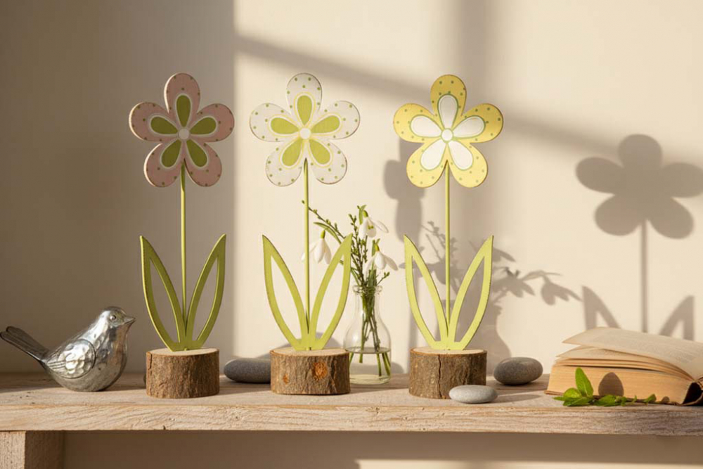 Blume aus Metall auf Holzstamm ca. 26 cm – jetzt Frühlingsdeko online entdecken & gleich bestellen!