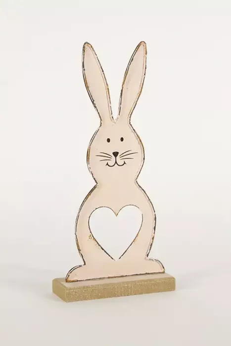 Hase aus Metall auf Holz rosa 27 cm