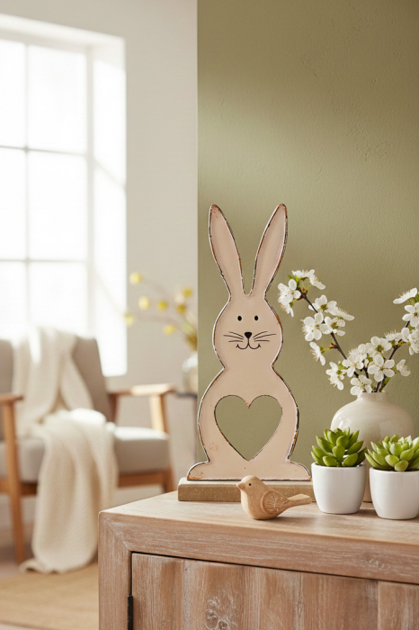 Hase aus Metall auf Holz weiss 27 cm