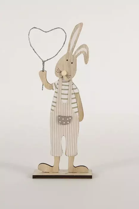Hase aus Holz mit Herz beige