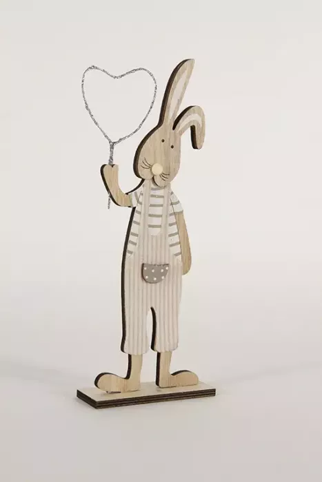 Hase aus Holz mit Herz beige