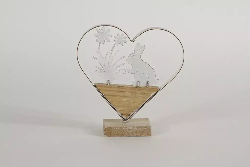 Herz mit Hase aus Metall Holz
