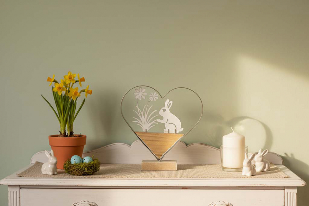 Herz mit Hase aus Metall Holz