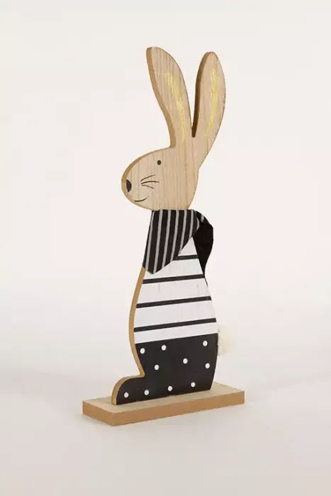 Hase aus Holz schwarz Streifen