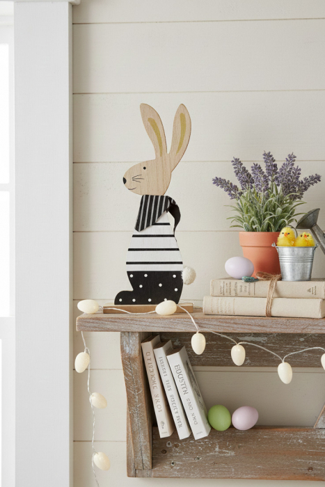 Hase aus Holz schwarz Streifen