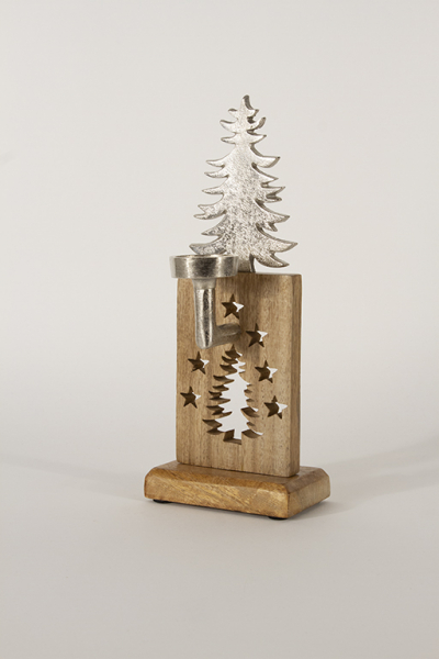 Teelichthalter Tannenbaum aus Metall Holz 32 cm