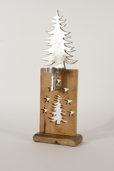 Teelichthalter Tannenbaum aus Metall Holz 42 cm