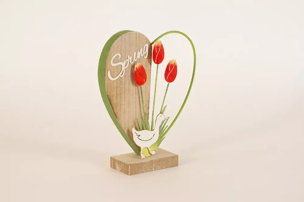 Dekorativer Herz-Aufsteller mit Ente – ideal als Geschenkidee für Frühling & Ostern.
