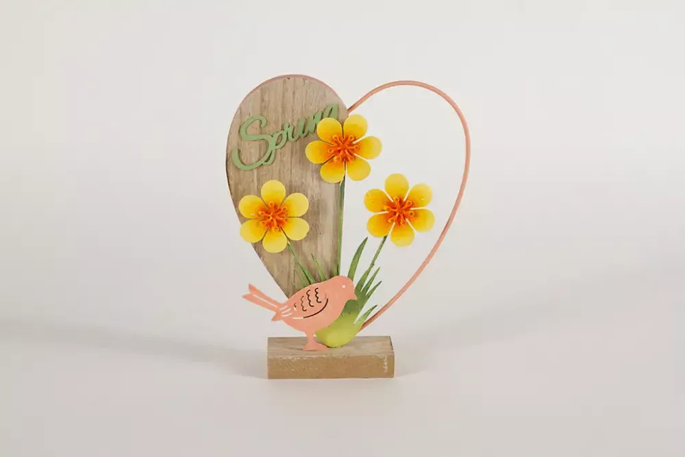 Herz mit Vogel aus Holz und Metall – stilvolle Frühlingsdeko für Ihr Zuhause.