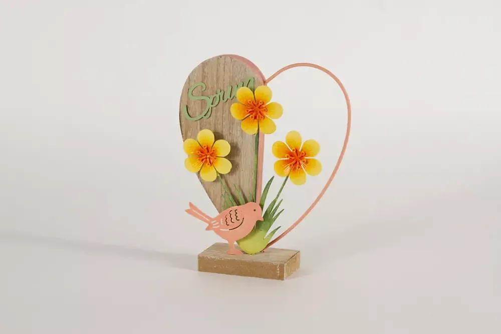 Fröhlicher Aufsteller „Herz Spring mit Vogel“ – perfekte Osterdekoration.