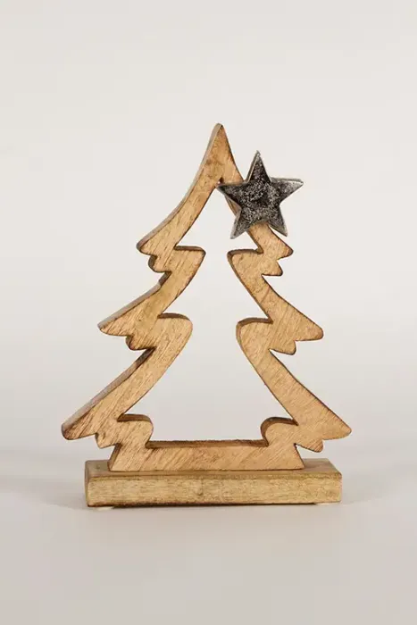 Tannenbaum aus Holz mit Metallstern – stilvolle Weihnachtsdeko für Zuhause