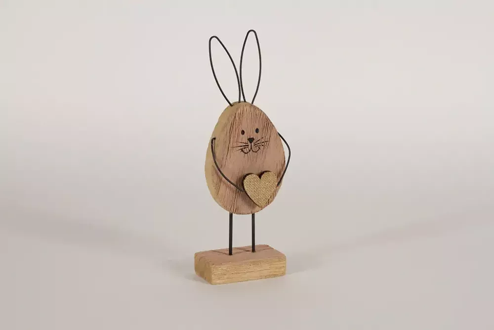 Hase aus Holz und Metall rosa